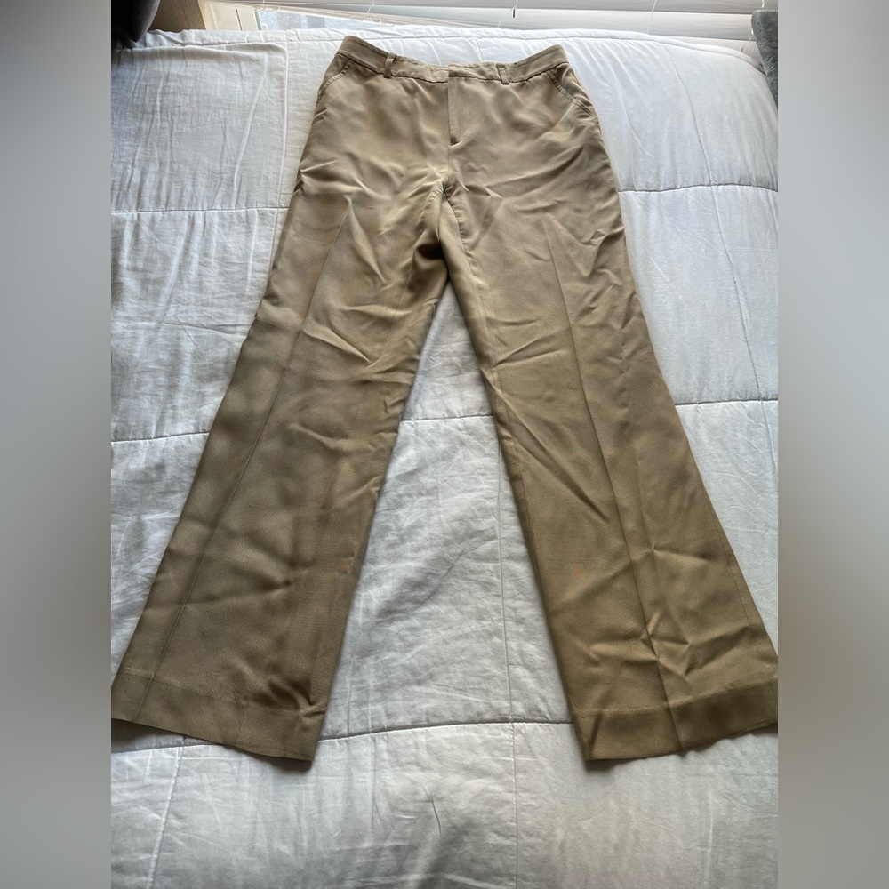 Ralph Lauren Vintage Silk Khaki Pleated Wide Leg Trouser Pants 4 Academia Office